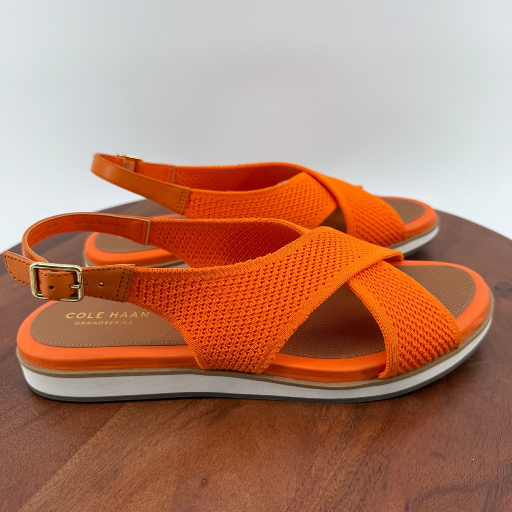 Cole Haan Grandseries Sandal Women Orange Knit Cross Strap Slingback 9.5B